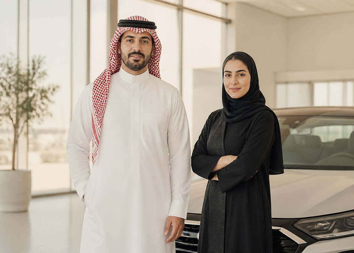 عميلان سعوديان في صالة عرض مركبات حديثة